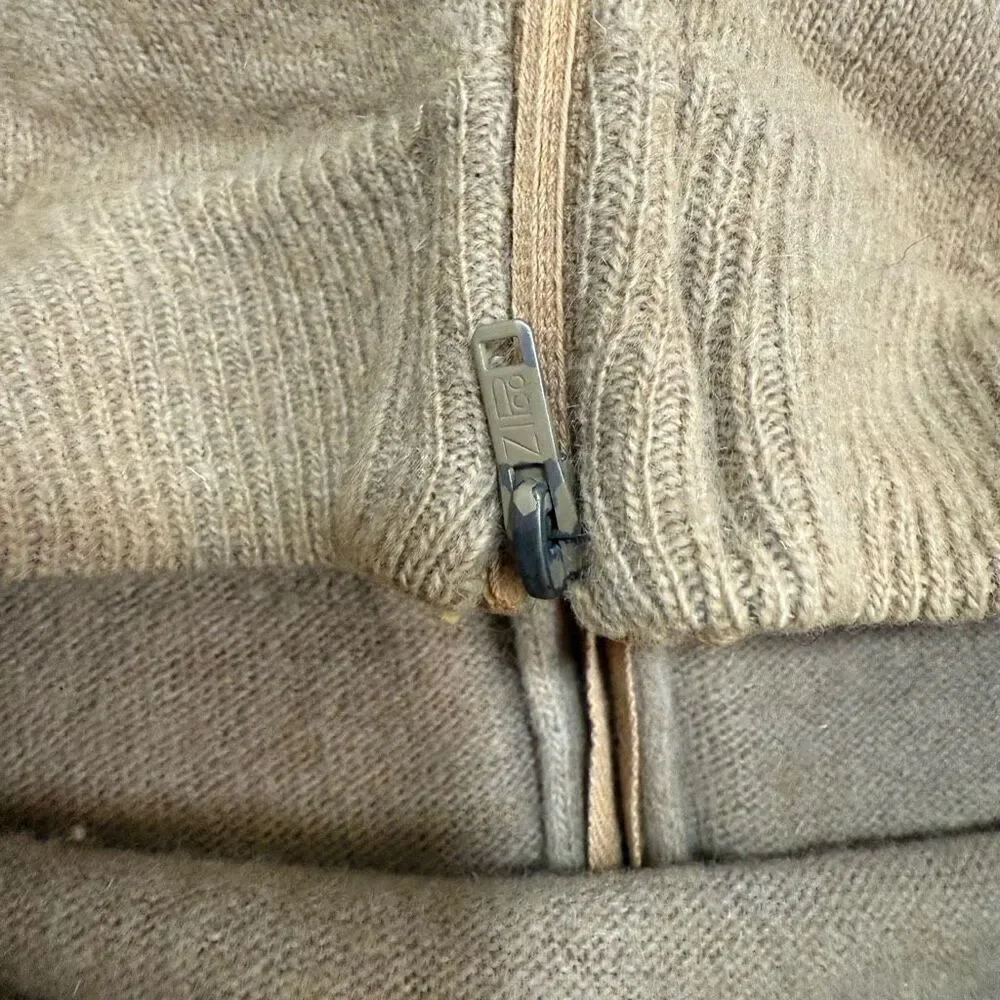 Vintage 1970s Tan Mock Neck Zipper Turtleneck Sweater Medium